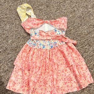 Floral One Shoulder Dress - Pink and Yellow